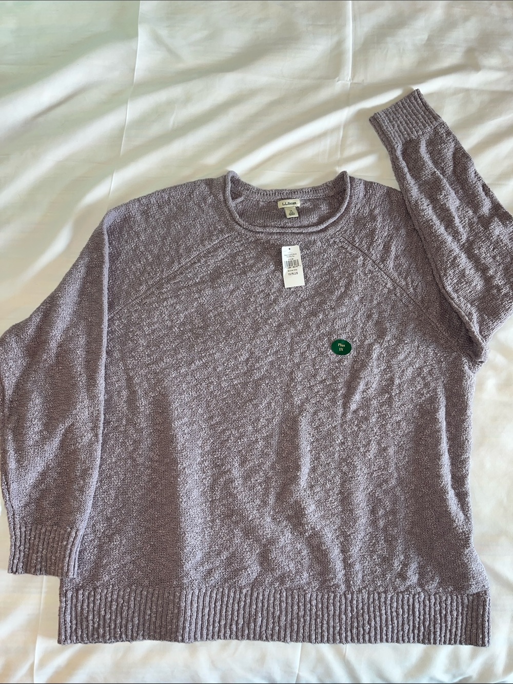 LL Bean Minimal Gray Lilac Crewneck Women’s Sweater - Soft Textured Knit 1X